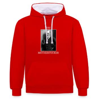 Sigmund Freud SAME - Kontrast-Hoodie - Rot/Weiß - Vorne - Liana (172cm) & Jaron (178cm)