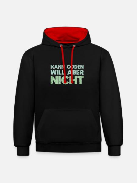 Kann Coden, Will Aber Nicht - Kontrast-Hoodie - Schwarz/Rot