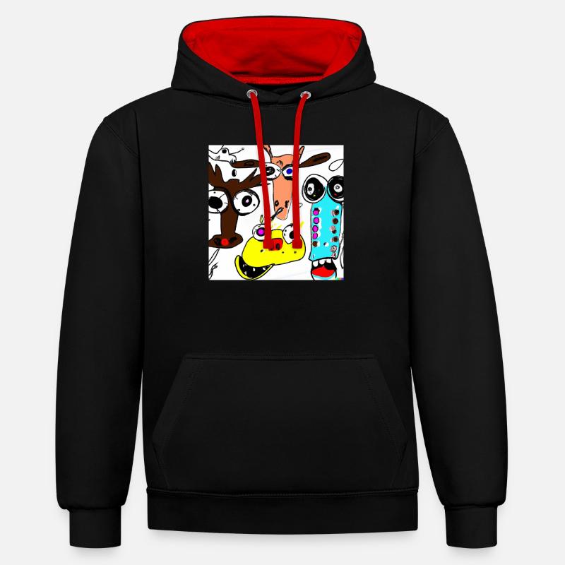 example com - Kontrast-Hoodie - Schwarz/Rot