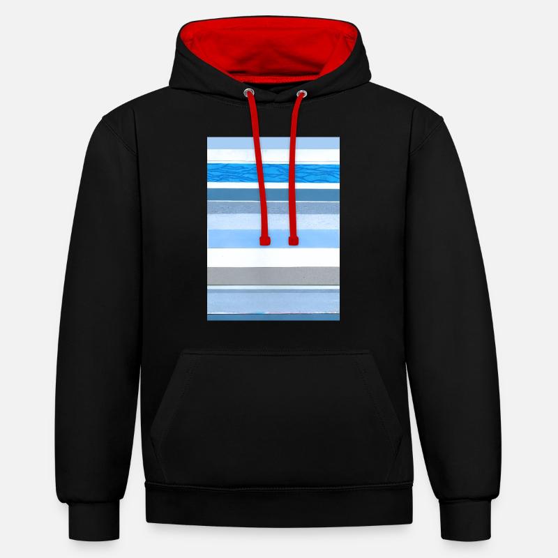 Rayures bleu blanc - Sweat à capuche contrasté - noir/rouge