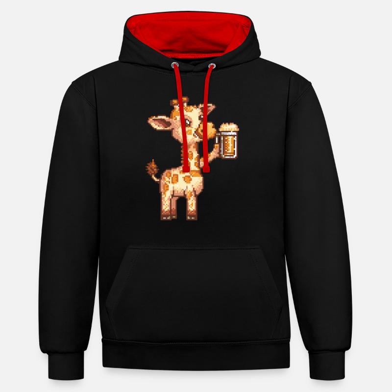 Girafe Pixel Bière - Sweat à capuche contrasté - noir/rouge