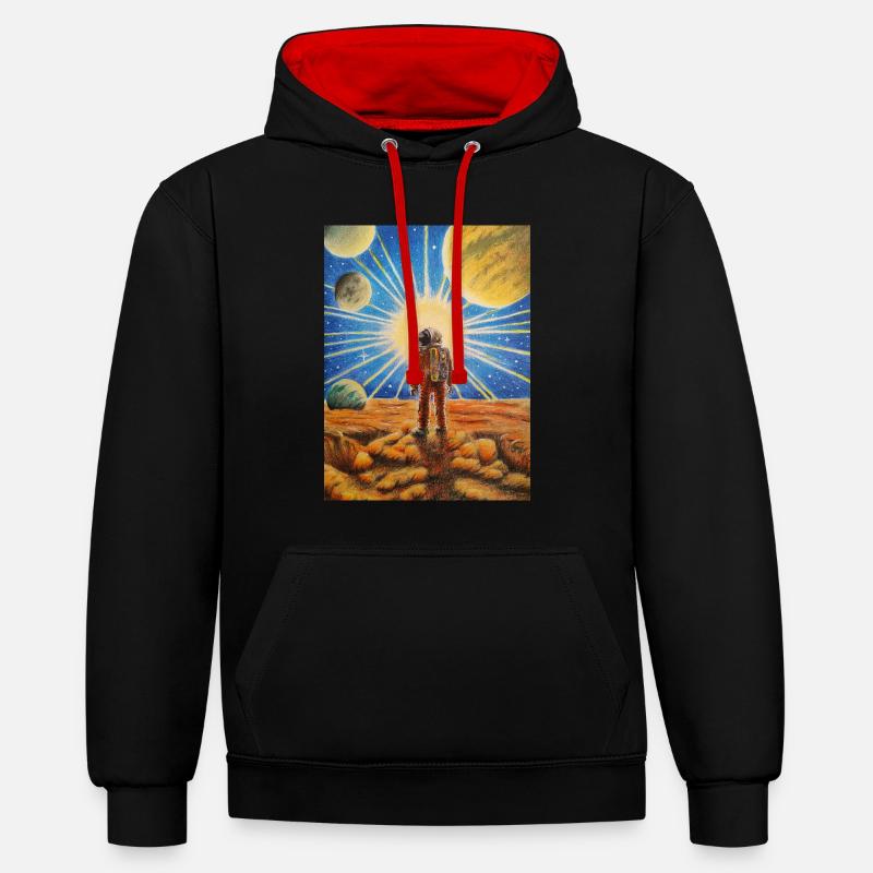 Astronaute sur Mars - Sweat à capuche contrasté - noir/rouge