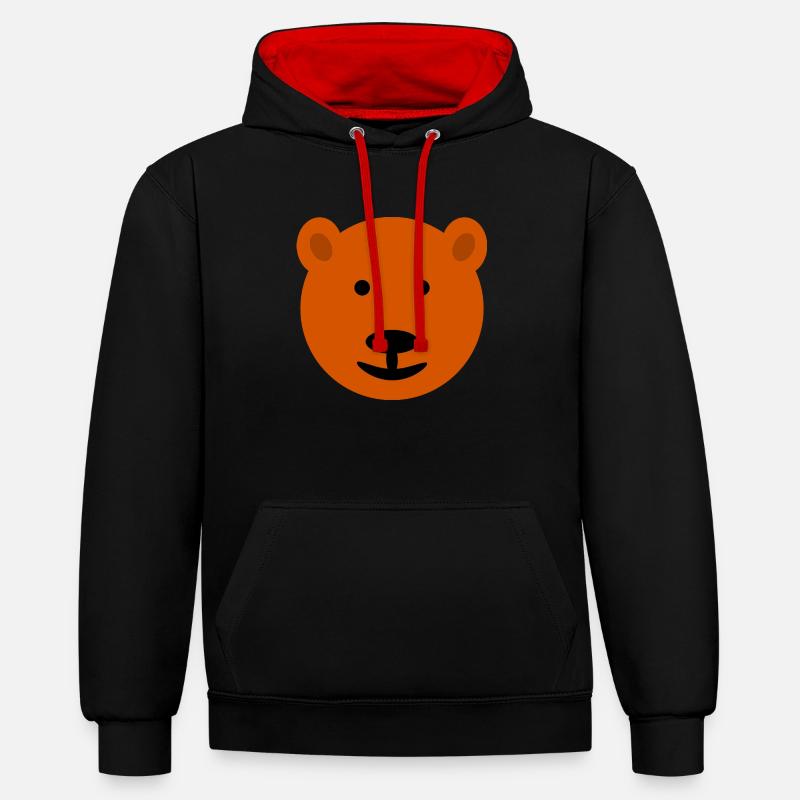 Visage d’ours, ours brun, - Sweat à capuche contrasté - noir/rouge