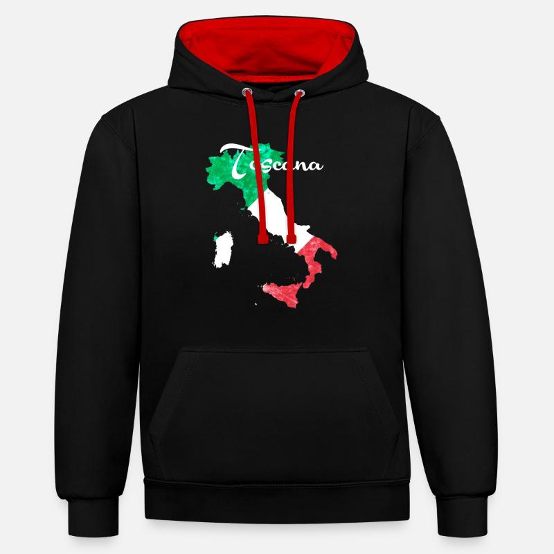 Toscana - Sweat à capuche contrasté - noir/rouge