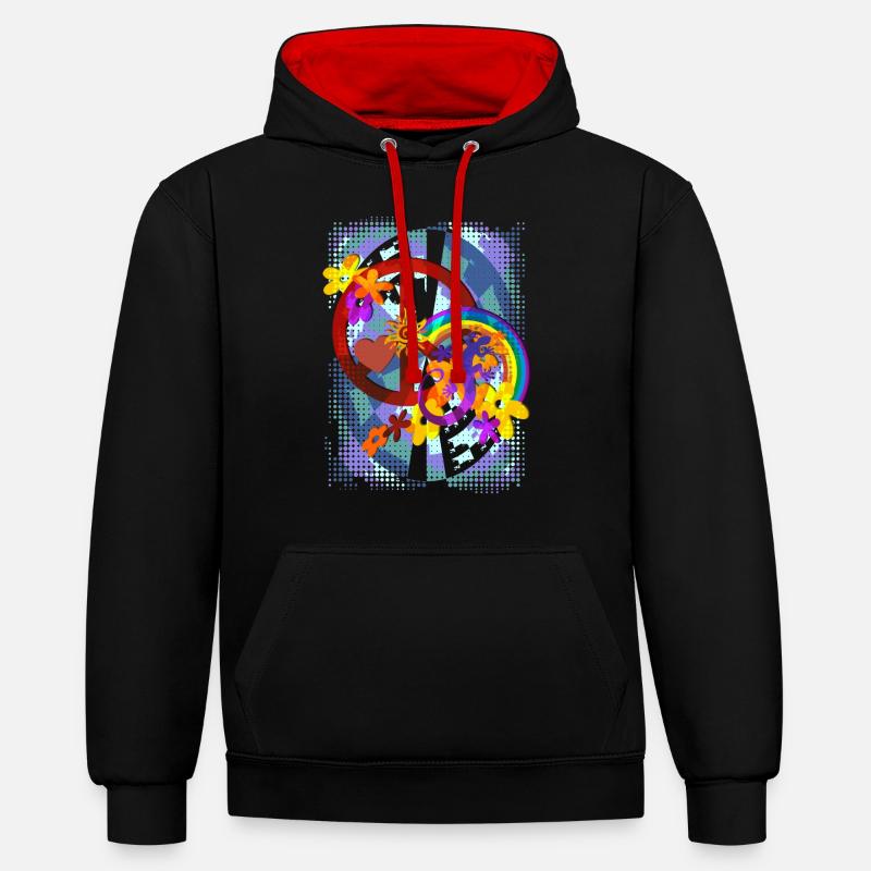 FLOWER POWER résumé - Sweat à capuche contrasté - noir/rouge