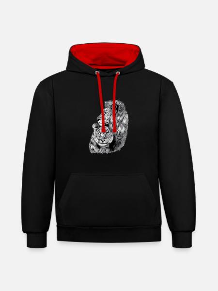 leeuw en leeuwin - Contrast hoodie - zwart/rood