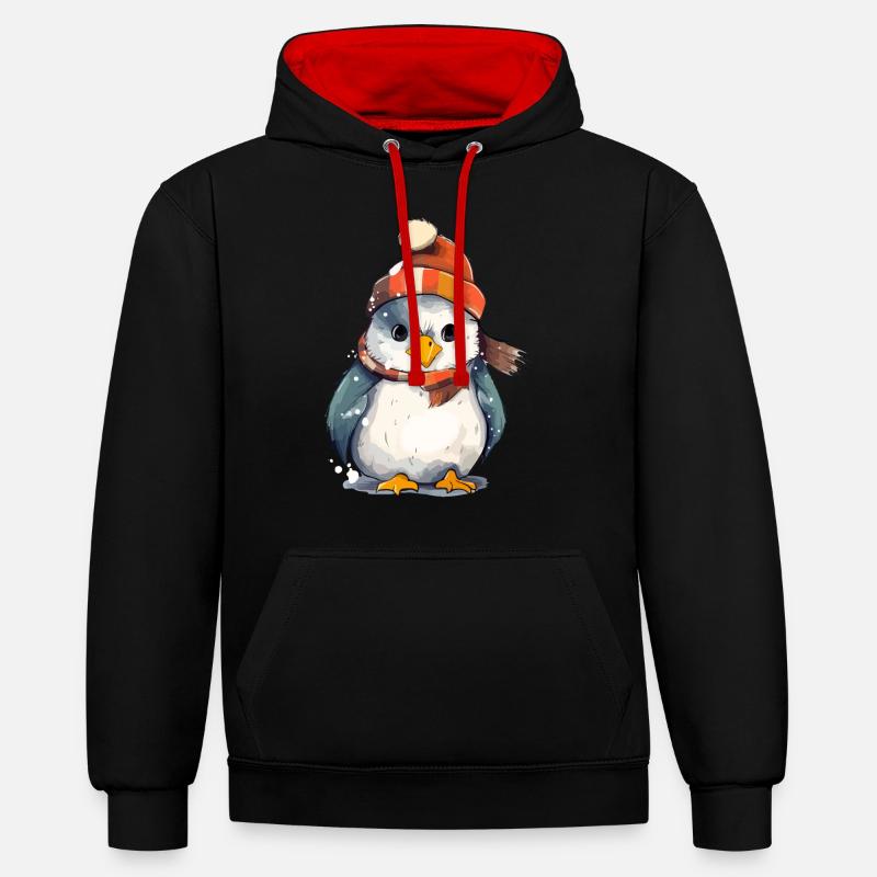 Oki le pingouin de Noël - Sweat à capuche contrasté - noir/rouge