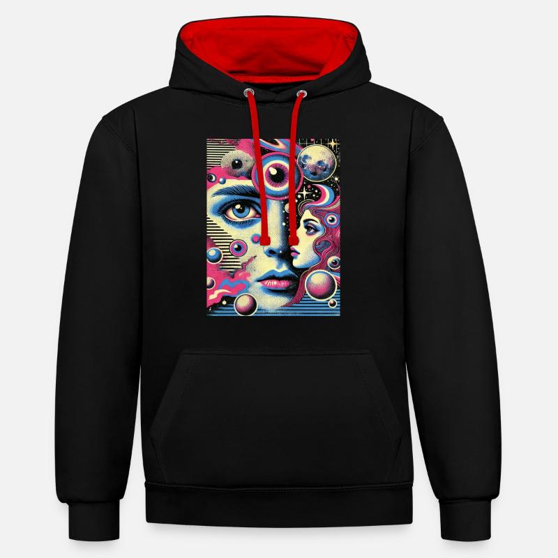Vision Cosmique - Vue à l’infini - Sweat à capuche contrasté - noir/rouge