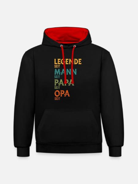 Opa Legende Seit Personalisiertes Jahresgeschenk - Kontrast-Hoodie - Schwarz/Rot