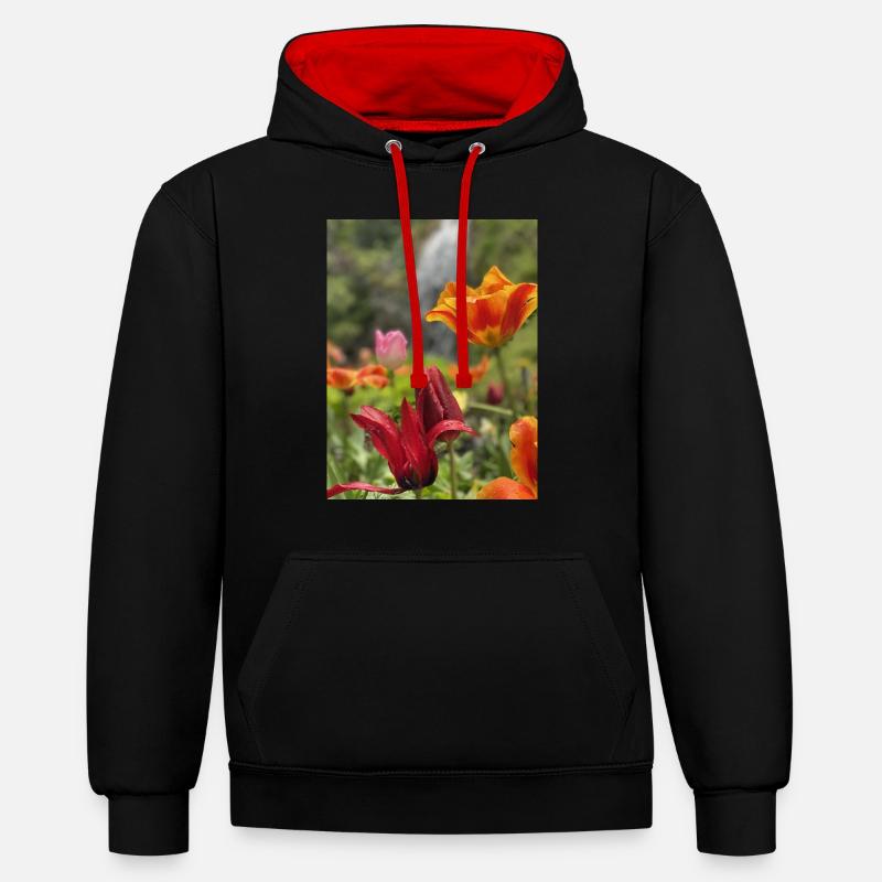 Tulpen bunt - Kontrast-Hoodie - Schwarz/Rot