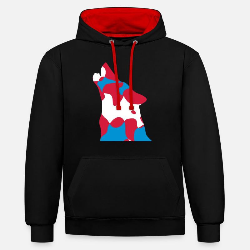 SERBIE Србија LOUP CAMO / CAMO - Sweat à capuche contrasté - noir/rouge