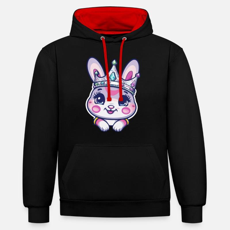 Lapin mignon avec couronne - Sweat à capuche contrasté - noir/rouge