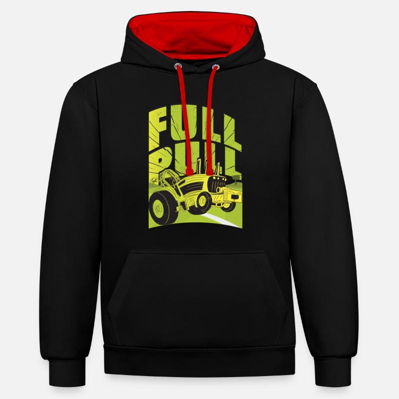 Traktor Pulling - Kontrast-Hoodie - Schwarz/Rot