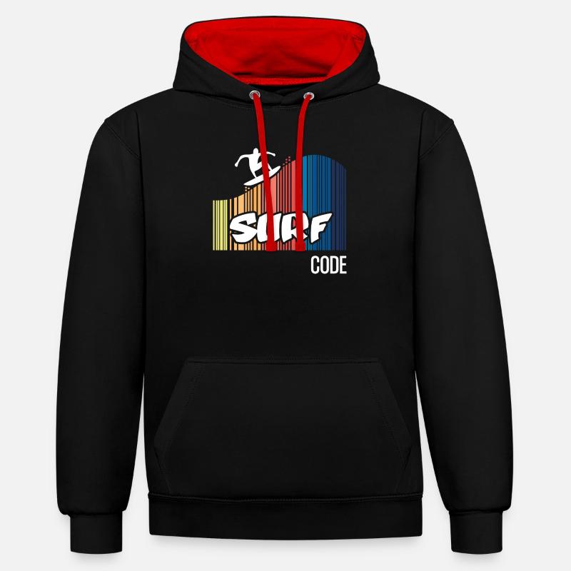 Surfcode (dunkel) - Kontrast-Hoodie - Schwarz/Rot
