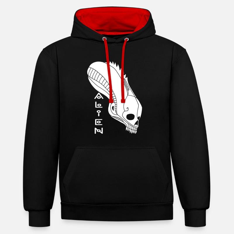 Crâne extraterrestre blanc - Sweat à capuche contrasté - noir/rouge