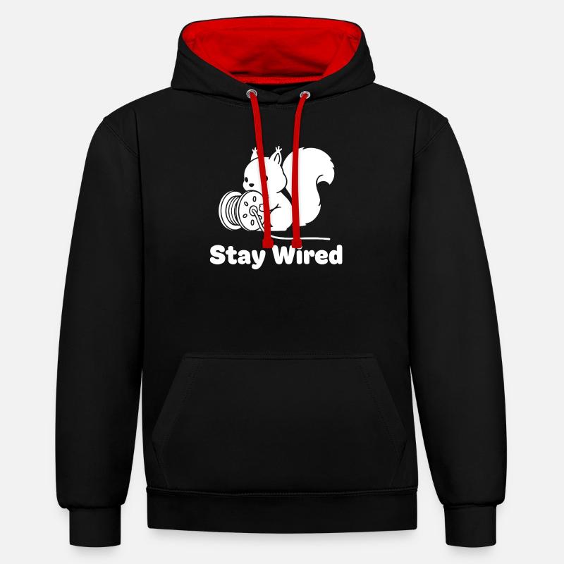 Écureuil Reste Câblé - Sweat à capuche contrasté - noir/rouge
