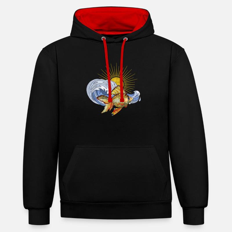 Poisson - Sweat à capuche contrasté - noir/rouge