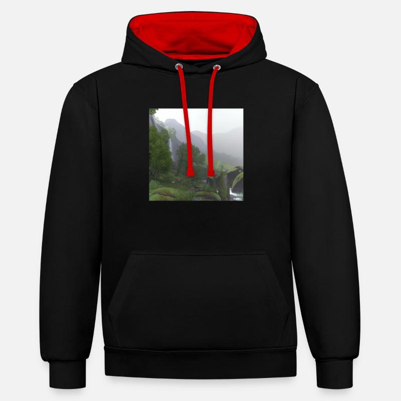 Beau paysage dans le brouillard - Sweat à capuche contrasté - noir/rouge
