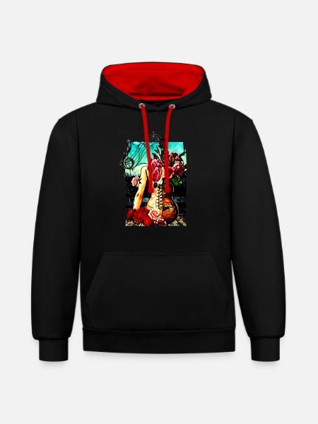 guitare hanches - Sweat à capuche contrasté - noir/rouge