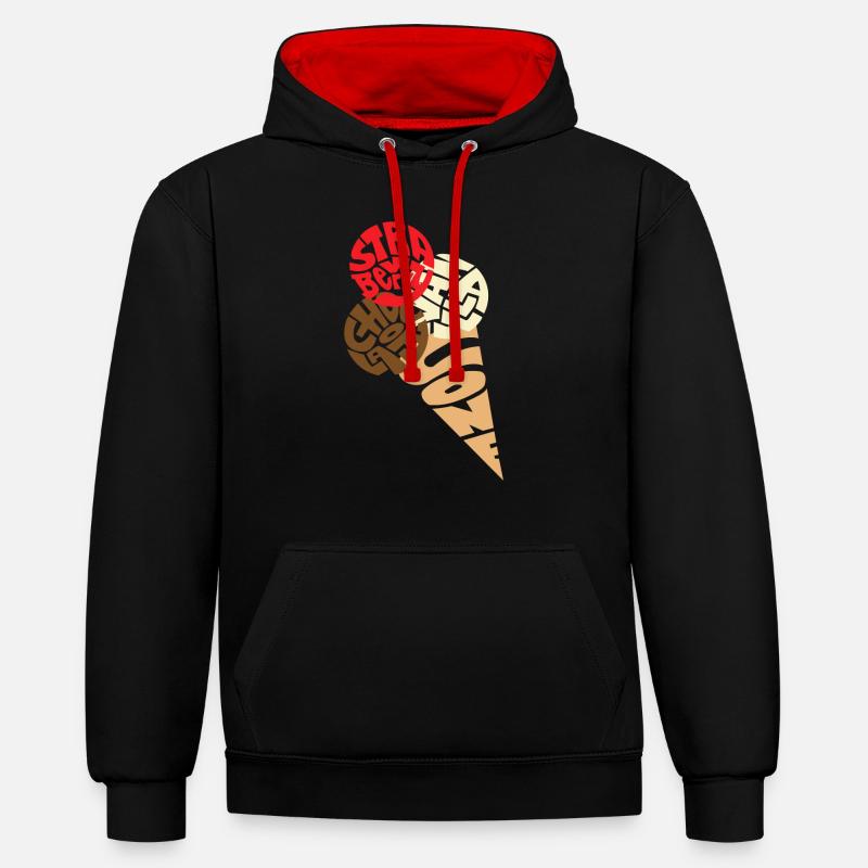 Crème glacée, crème glacée, glace - Sweat à capuche contrasté - noir/rouge