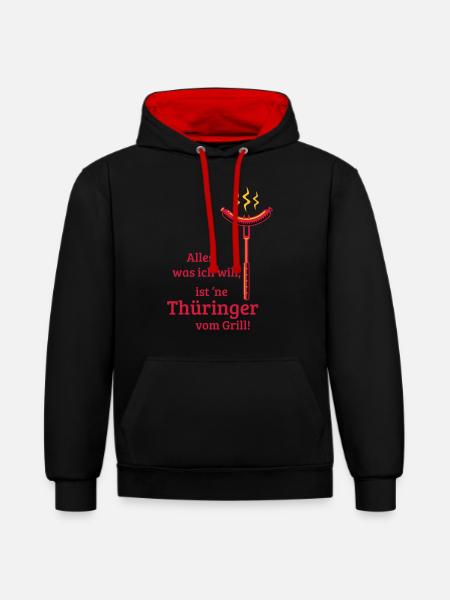 Eine Thüringer vom Grill! (3C) - Kontrast-Hoodie - Schwarz/Rot