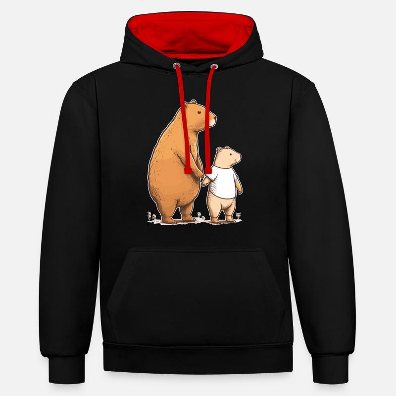 Capybara maman et enfant - Sweat à capuche contrasté - noir/rouge