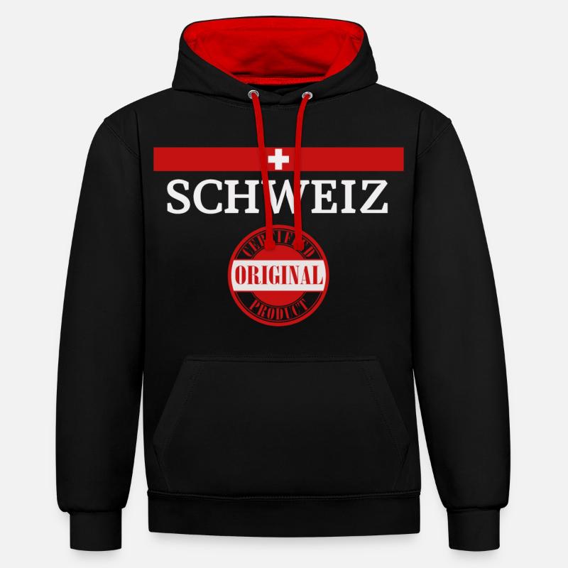 Drapeau de la Suisse, fierté suisse - Sweat à capuche contrasté - noir/rouge