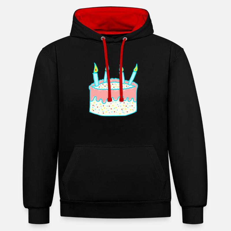 Anniversaire - gâteaux - cadeau - Sweat à capuche contrasté - noir/rouge