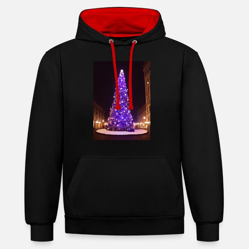Sapin de Noël violet - Sweat à capuche contrasté - noir/rouge