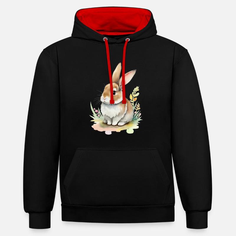 Lapin mignon - Sweat à capuche contrasté - noir/rouge