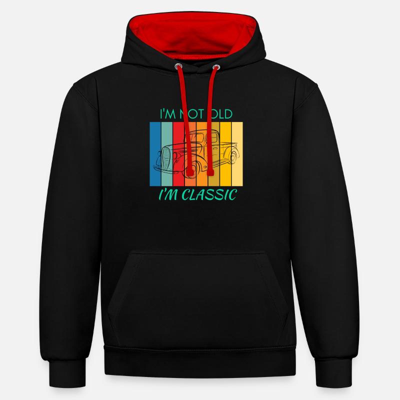 Voiture rétro - Sweat à capuche contrasté - noir/rouge