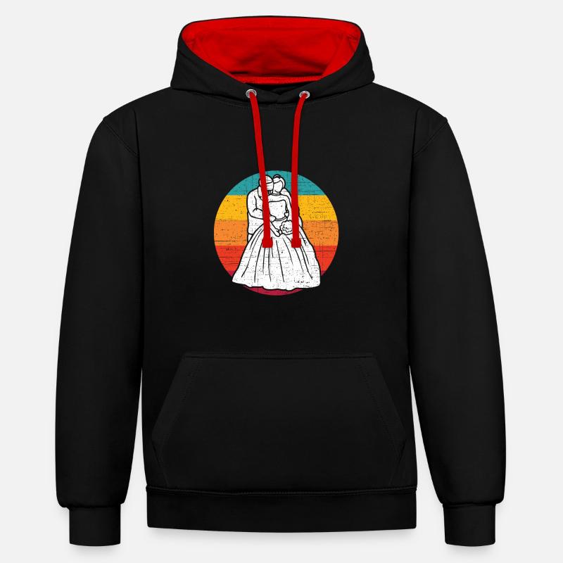 Coucher de soleil mariés - Sweat à capuche contrasté - noir/rouge