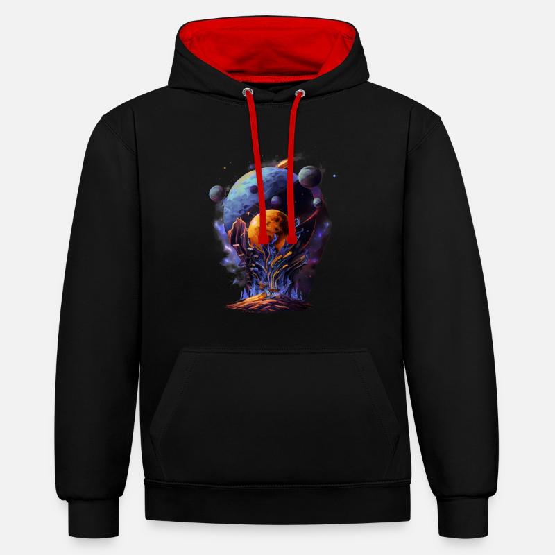 Espace Alpha - Sweat à capuche contrasté - noir/rouge