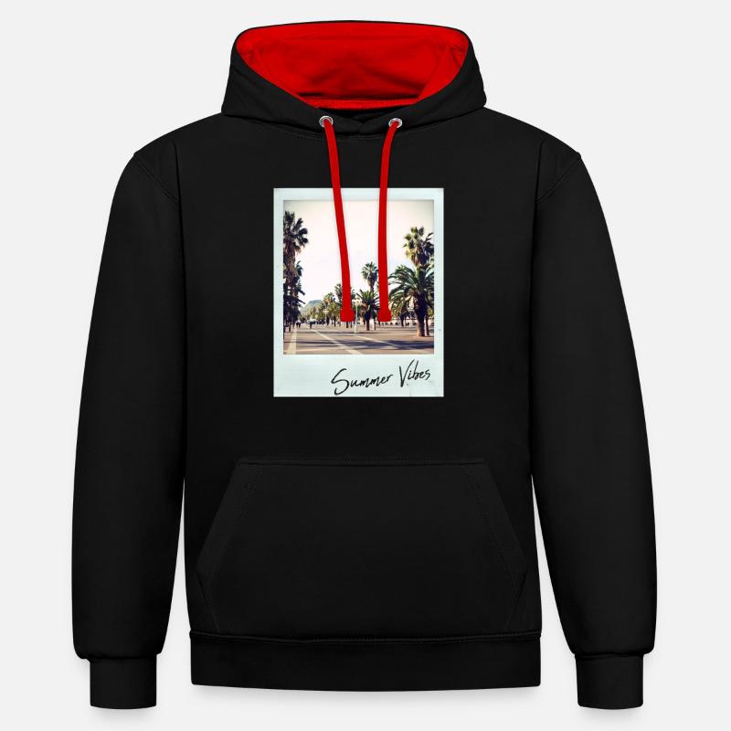 Palmiers de Barcelone - Sweat à capuche contrasté - noir/rouge