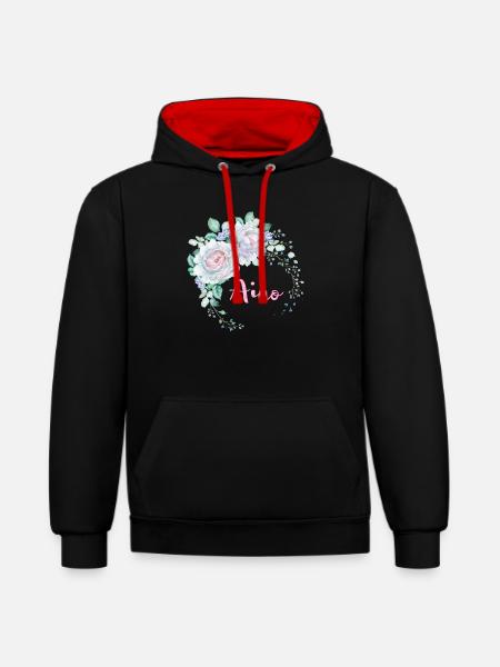 Für Aino - Kontrast-Hoodie - Schwarz/Rot