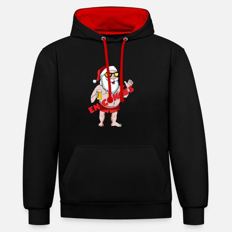 Père Noël en congés - Sweat à capuche contrasté - noir/rouge