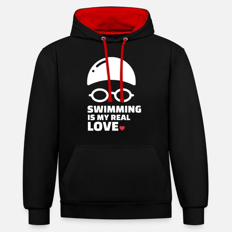 J’adore nager - Sweat à capuche contrasté - noir/rouge