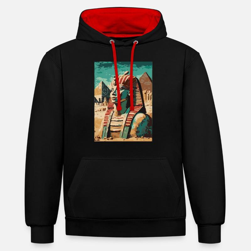 Pharaon devant les pyramides - Sweat à capuche contrasté - noir/rouge