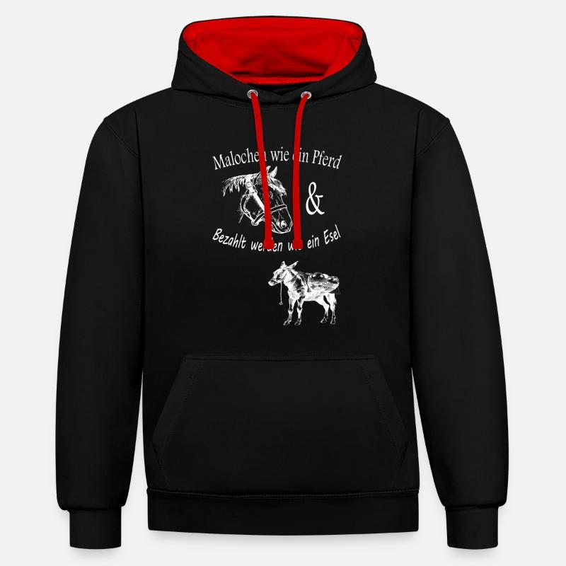Malochen wie ein Pferd - Kontrast-Hoodie - Schwarz/Rot