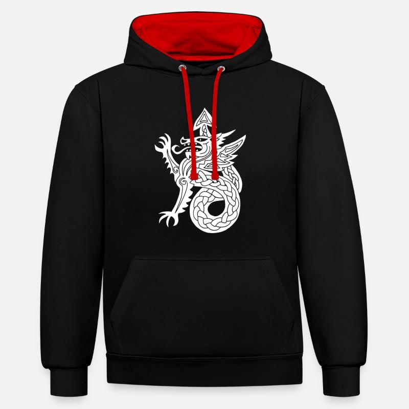Dragon blanc - Sweat à capuche contrasté - noir/rouge