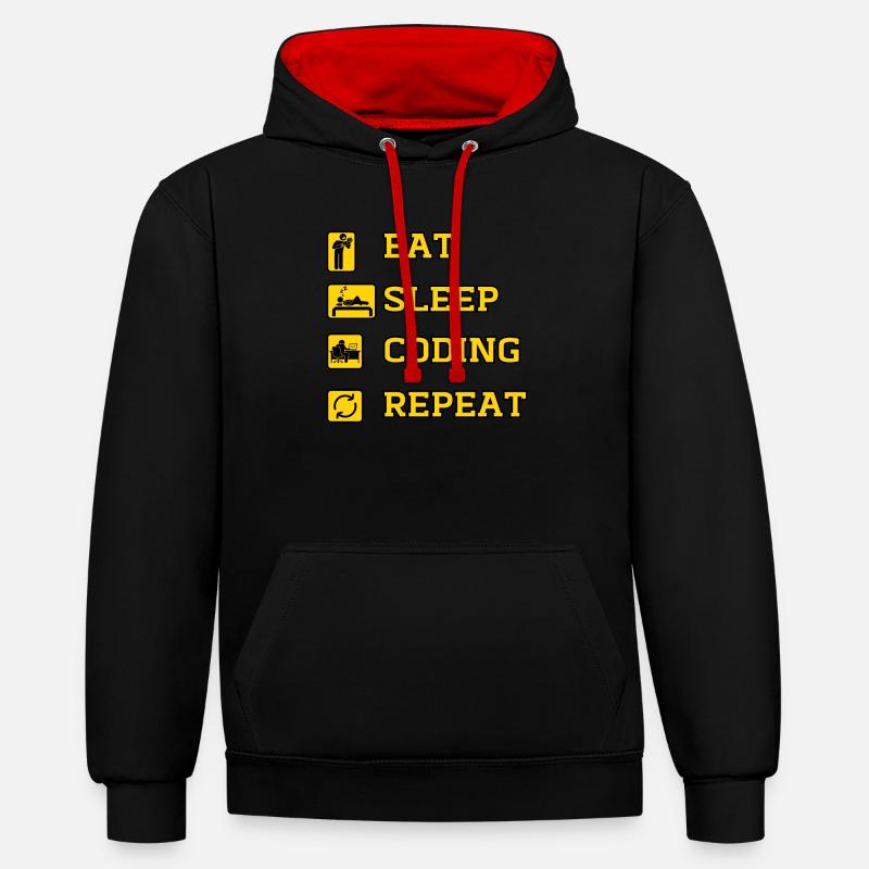 Eat Coding Repeat - Sweat à capuche contrasté - noir/rouge
