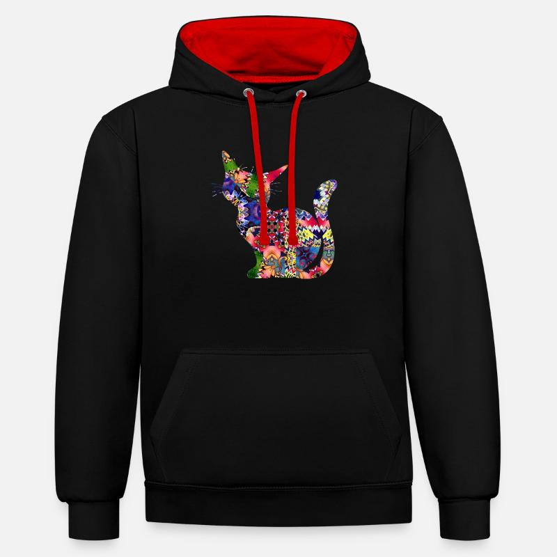 Chat - Sweat à capuche contrasté - noir/rouge