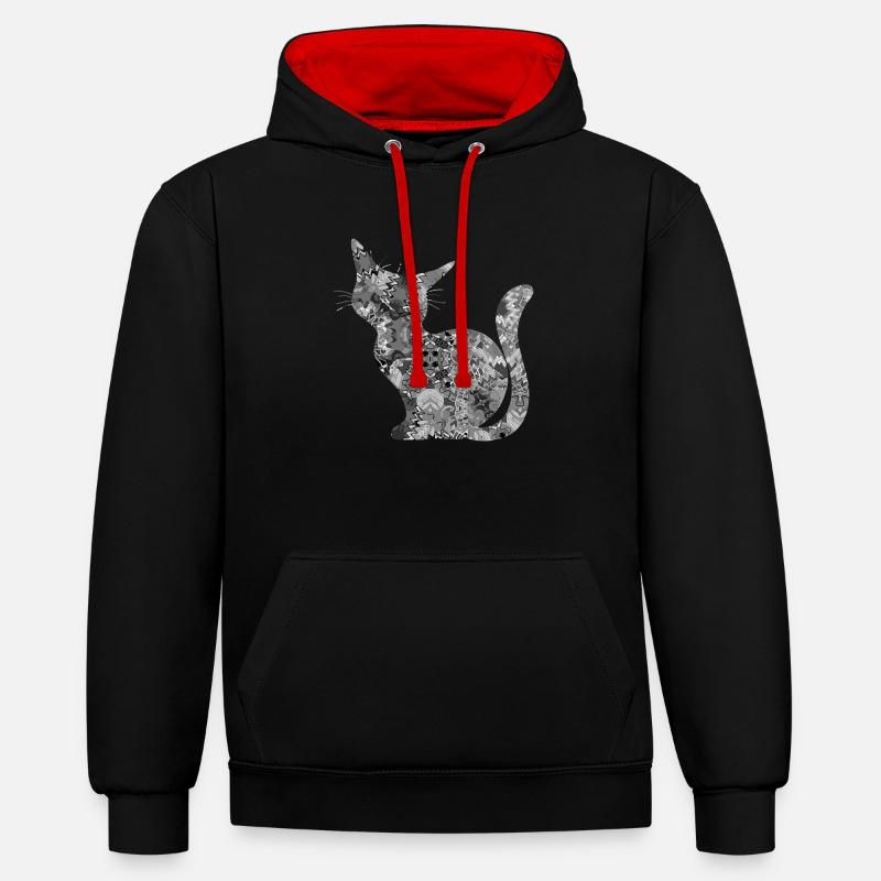 Chat - Sweat à capuche contrasté - noir/rouge