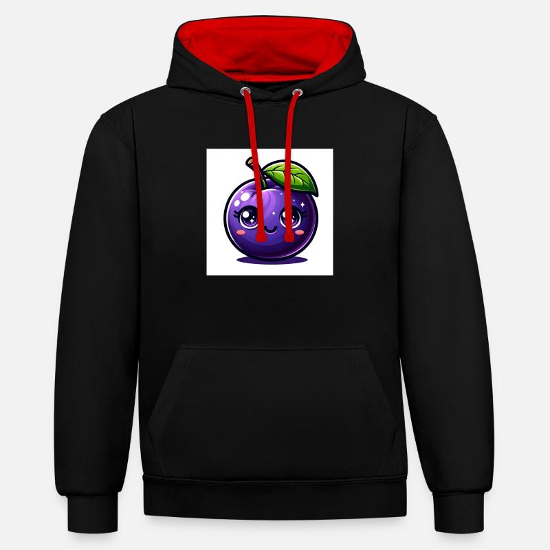 Violet prune - Sweat à capuche contrasté - noir/rouge