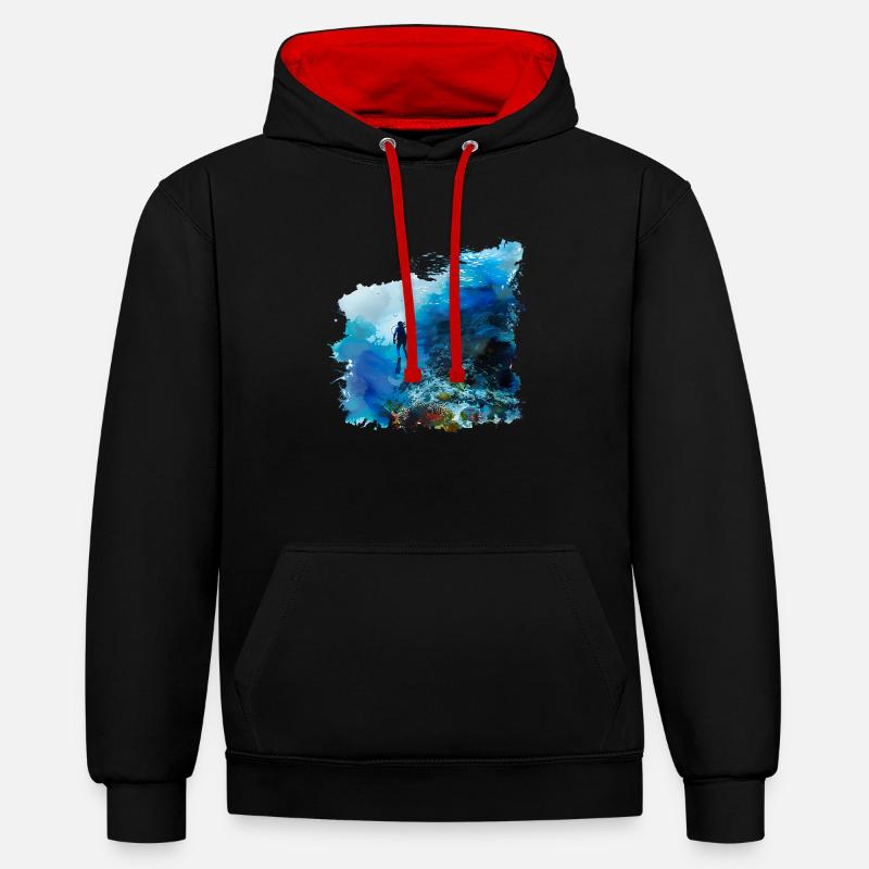 Weightless gliding while diving - Contrast hoodie - black/red