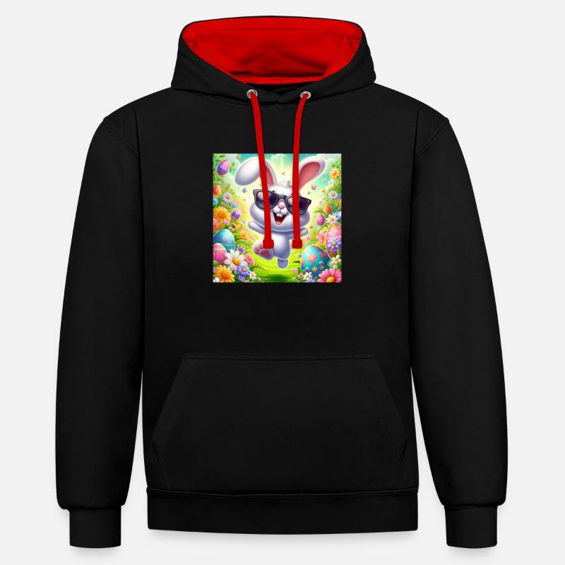 Joyeux lapin de Pâques - Sweat à capuche contrasté - noir/rouge