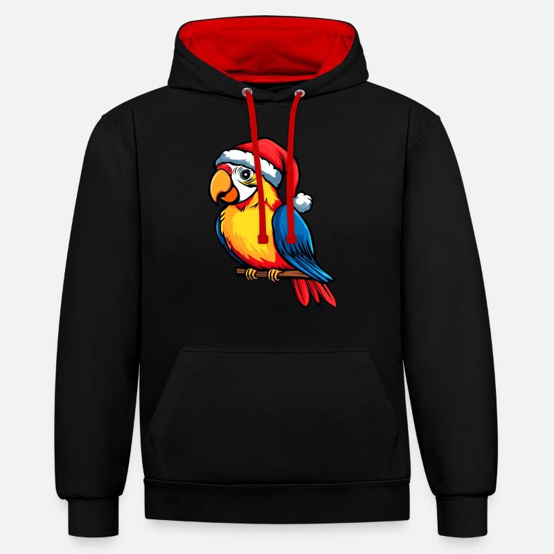 Perroquets Noël - Sweat à capuche contrasté - noir/rouge