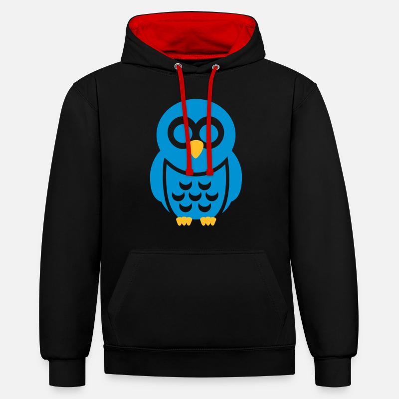 Chouette Hibou - Sweat à capuche contrasté - noir/rouge