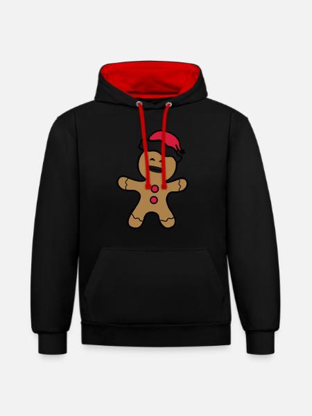 lebkuchenmann_02 - Kontrast-Hoodie - Schwarz/Rot