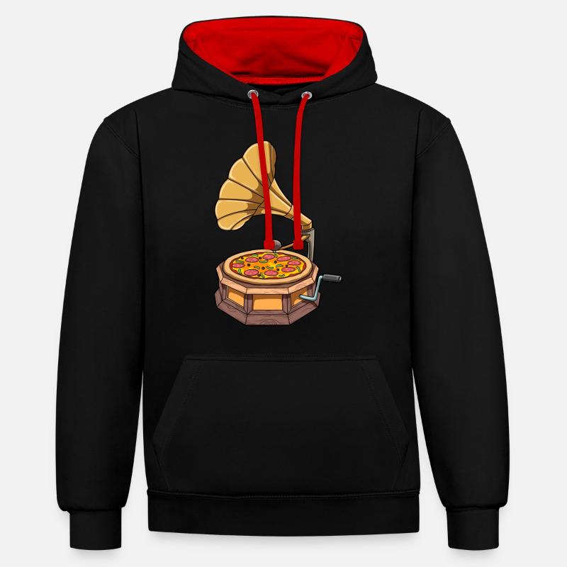 Pizza Phonographe - Sweat à capuche contrasté - noir/rouge